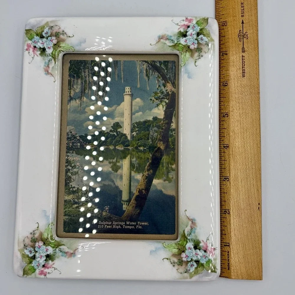 VTG 1987 Ceramic Floral Picture Frame 4 x 6 Cottagecore Shabby Jubilee Granny